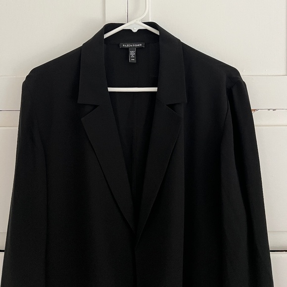 EILEEN FISHER Silk Georgette Black Crepe Blazer Medium - Picture 5 of 7